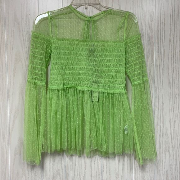 Romeo and Juliet Sheer Lace Tulle Neon Green Top - Picture 1 of 5